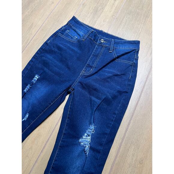 Vintage Look blue high-rise distressed flare Flamingo Distressed Jeans Sz 25x30 - Picture 3 of 12
